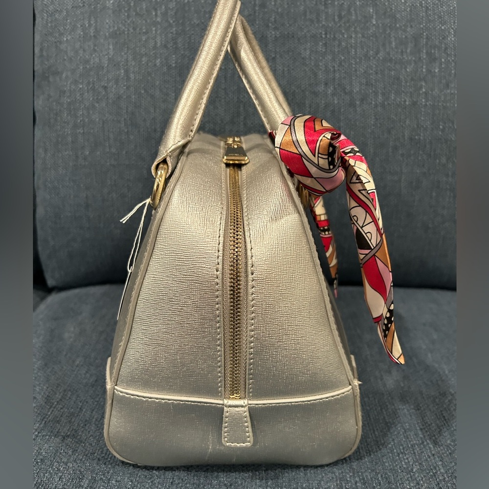 Furla Metallic Silver Leather Satchel with  Bag Scarf - Picture 7 of 13